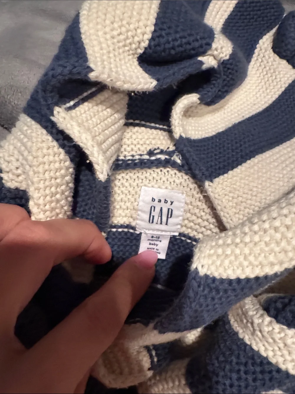 GAP Navy and Cream Striped Hooded Knit Cardigan